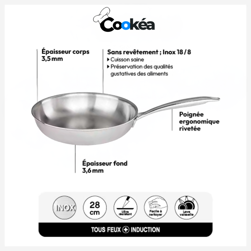 Poêle en inox Cookéa pour une cuisson saine